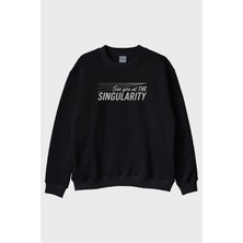 Lofux See You At The Singularity Baskılı Minimalist Siyah Bisiklet Yaka Sweatshirt
