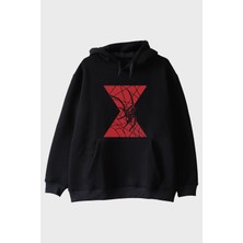 Lofux Blackwidow Kırmızı Örümcek Temalı Baskılı Siyah Hoodie