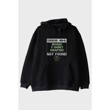 Lofux Error 404: Graphic Not Found Baskılı Tasarım Siyah Hoodie