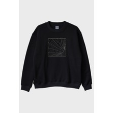Lofux Optik Illüzyon Tasarımlı Solucan Deliği Baskılı Siyah Bisiklet Yaka Sweatshirt