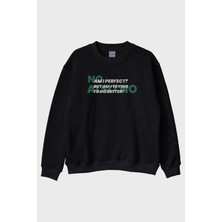 Lofux Am I Perfect But Trying Siyah Bisiklet Yaka Sweatshirt