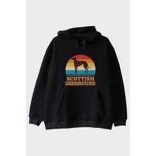 Lofux Scottish Deerhound Baskılı Retro Siyah Hoodie