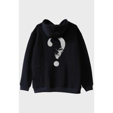 Lofux Gothic Soru Işareti Kafatası Baskılı Siyah Hoodie