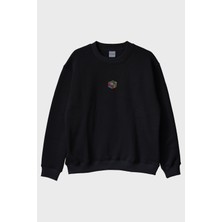 Lofux Rubik Küp Desenli Nakış Bisiklet Yaka Sweatshirt