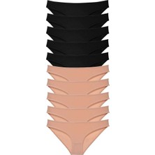 Sungur's Store 10 Adet Süper Eko Set Likralı Kadın Slip Külot Siyah Ten