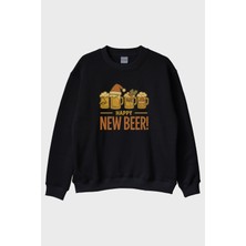 Lofux Happy New Beer Siyah Bisiklet Yaka Sweatshirt