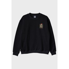 Lofux Mutlu Yılbaşı Siyah Bisiklet Yaka Sweatshirt