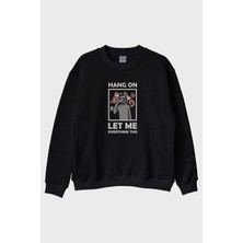Lofux Hang On Let Me Overthink This Spiral Baskılı Siyah Bisiklet Yaka Sweatshirt