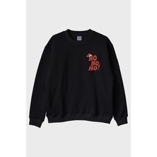 Lofux Ho Ho Ho Siyah Bisiklet Yaka Sweatshirt