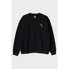Lofux Candy Cane Siyah Bisiklet Yaka Sweatshirt