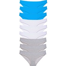 Sungur's Store 9 Adet Süper Eko Set Likralı Kadın Slip Külot Gri Beyaz Mavi