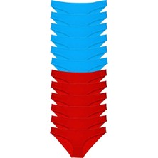 Sungur's Store 12 Adet Süper Eko Set Likralı Kadın Slip Külot Kırmızı Mavi