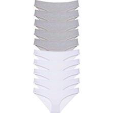 Sungur's Store 10 Adet Süper Eko Set Likralı Kadın Slip Külot Gri Beyaz