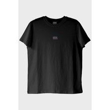 Lofux Mavi Kaset Desenli Nakış Siyah T-Shirt