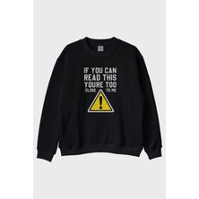 Lofux If You Can Read This Baskılı Tasarım Siyah Bisiklet Yaka Sweatshirt