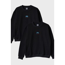 lofux Player 1 ve Player 2 Çift Kombin Bisiklet Yaka Sweatshirt - Sevgililer Günü Hediyesi