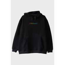 Lofux Dreamer Renkli Yazılı Siyah Hoodie