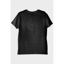 Lofux Gövde Kalp Desenli Nakış Siyah T-Shirt - Sevgililer Günü Hediyesi