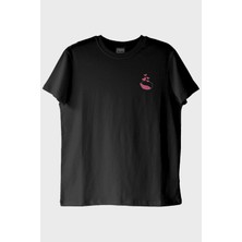 Lofux Aşk Iksiri Desenli Nakış Siyah T-Shirt - Sevgililer Günü Çift Tişörtleri