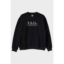 Lofux Faıl Motivasyon Siyah Bisiklet Yaka Sweatshirt