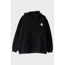 Lofux Sevimli Hayalet Siyah Hoodie
