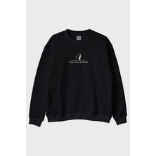 Lofux Penguen Dağ Aşkı Siyah Bisiklet Yaka Sweatshirt