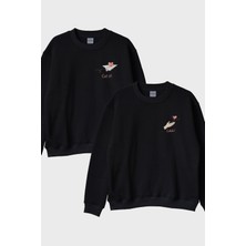 Lofux Got It-Catch Siyah Bisiklet Yaka Sweatshirt