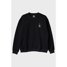Lofux Gitar Notalı Nakış Müzik Bisiklet Yaka Sweatshirt
