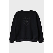 Lofux Gövde Kalp Desenli Nakış Bisiklet Yaka Sweatshirt - Sevgililer Günü Hediyesi