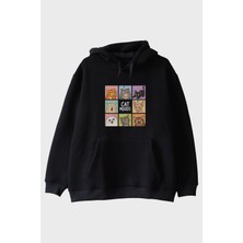 Lofux Cat Moods Siyah Hoodie