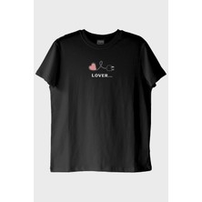 Lofux Lover Temalı Siyah Tişört