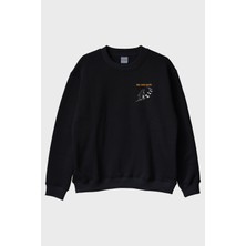 Lofux Kendi Yolunu Çizen Penguen Siyah Bisiklet Yaka Sweatshirt