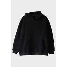Lofux Siyah Basic Hoodie