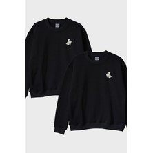 Lofux Hayalet Silüeti Siyah Bisiklet Yaka Sweatshirt