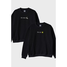 Lofux Ay ve Gunes Siyah Bisiklet Yaka Sweatshirt Seti