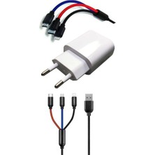 Sungur's Store Çoklu Hızlı Şarj Kablosu ve Hızlı Şarj Soketi Type-C Mikro Iphone Uyumlu 1.2 Metre 3A