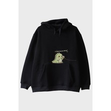 Lofux Sevimli Dinozor Siyah Hoodie