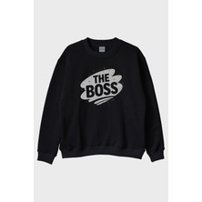 Lofux The Boss Siyah Bisiklet Yaka Sweatshirt