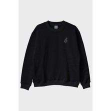Lofux Siyah Sol Anahtarı Renkli Nakış Müzik Bisiklet Yaka Sweatshirt
