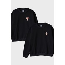 Lofux Kalbim Yolda Siyah Bisiklet Yaka Sweatshirt