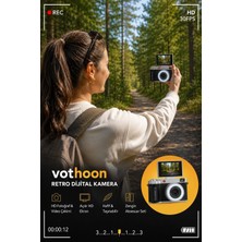 Sungur's Store 4K Çantalı Dijital Retro Video Kamera 48MP 16X Zoom Işıklı (32GB) Kart Dijital Fotoğraf Makinesi Mor