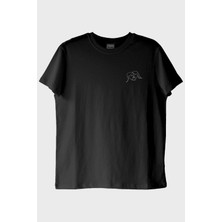 Lofux Çift Silüeti Desenli Nakış Siyah T-Shirt - Sevgililer Günü Hediyesi