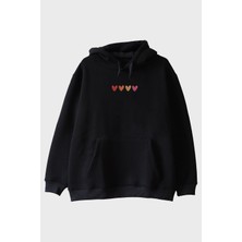Lofux Renkli Kalp Desenli Nakış Hoodie - Sevgililer Günü Özel Tasarım