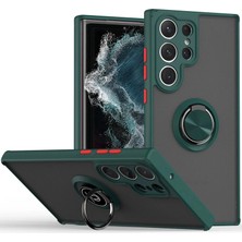 Sungur's Store Samsung Galaxy S25 Ultra Kılıf Montreal Yüzüklü Silikon Kapak - Yeşil