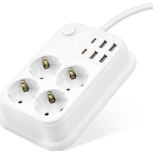 Evimdeyokyok Topraklı Termal Akım Korumalı Uzatma Kablosu Anahtarlı 4 Priz 4 USB 2 Type-C 2 M Beyaz SH4629