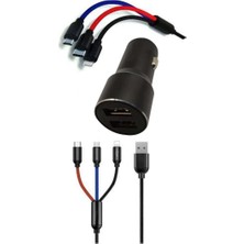 Sungur's Store Çoklu Hızlı Şarj Kablosu ve Seyahat Araç Şarj Soketi Type-C Mikro Iphone Uyumlu 1.2 Metre 3A