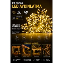 Yenilig 10 Metre 100 LED Dış Mekan Aydınlatma Su Geçirmez Sıcak Beyaz Dekoratif LED Işık