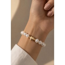 Invictus Design Kadın Gold Beyaz Inci Model Gold Kalp Figürlü Ayarlanabilir Bileklik
