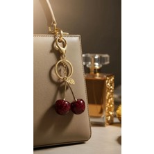 Invictus Design Kadın Gold Bordo Simli Kiraz Figürlü Charm Anahtarlık