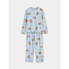 Lc Waikiki Yeni Sezon Bisiklet Yaka Baskılı Kız Çocuk Pijama Takım